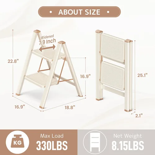 Miniatura 6 de Escalera plegable de 2 escalones con pedal ancho antideslizante, capacidad de 330 libras, escalera portátil ligera para uso en el hogar y la cocina