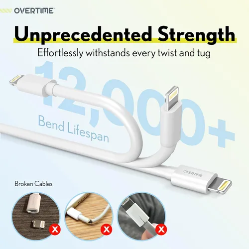 Miniatura 4 de Overtime Cable Lightning para iPhone, certificado MFI, cable de carga USB-A a Lightning portátil e inteligente, cable de carga rápida de Apple
