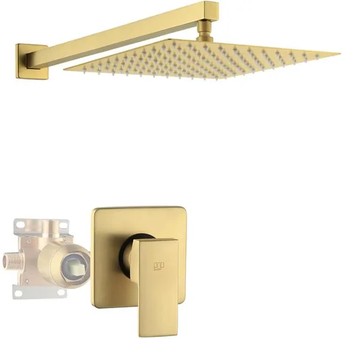 Juego de llave de regadera para baño, color dorado cepillado, sistema de cabezal de regadera tipo lluvia de 25.4 cm, kit de ajuste de regadera de