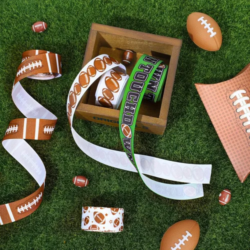 Miniatura 4 de Whaline 6 rollos de cinta de grogrén de fútbol de 30 yardas, cinta decorativa de tela para campo de pelota de rugby, cinta de envoltura de deportes
