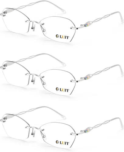 Miniatura 11 de LUFF Rimless Reading Glasses for Women Blue Light Computer Readers Lightweight 16g Metal Frame Eye Strain Relief plateado