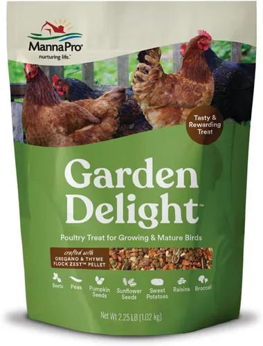 Manna Pro Garden Delight - Mezcla de golosinas de pollo, verduras secas y hierbas para pollos, patos y aves de corral, aperitivo natural de