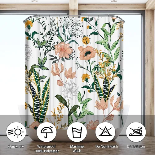 Miniatura 6 de Cortina de ducha verde floral (72 x 72 pulgadas), cortinas de ducha con hojas tropicales de flores, juego de cortina de ducha de tela de poliéster