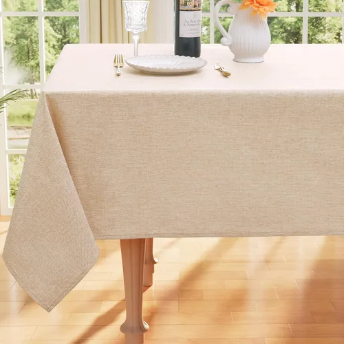 Miniatura 14 de Smiry Mantel redondo de lino sintético, mantel de tela de arpillera impermeable, fundas decorativas lavables para cocina, comedor, fiestas, 60 x 60
