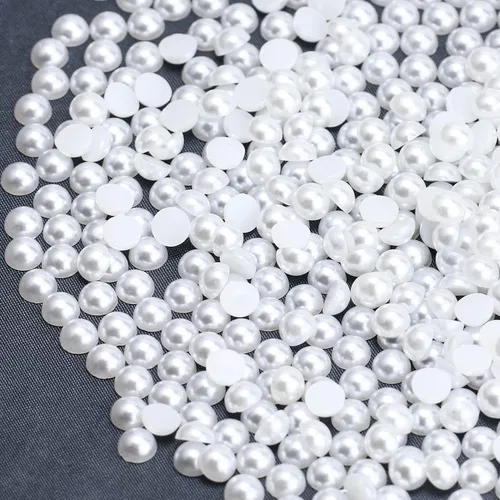 Miniatura 26 de 1500 PIEZAS 4mm Perlas Blancas de Media Parte Plana para Manualidades Joyería Álbum de Recortes Decoración de Uñas, Perlas de Parte Plana para Blanco