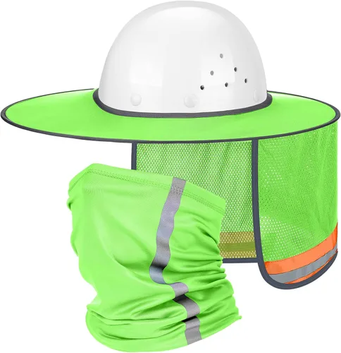 SATINIOR 2 parasoles para sombrero duro, visera de malla de ala completa de alta visibilidad, protección para el cuello, tira reflectante, bandana