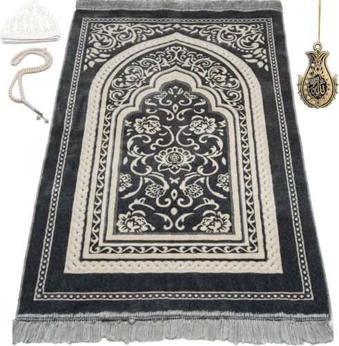 Miniatura 10 de Modefa Alfombra de oración de terciopelo islámico turco, gruesa, ancha, suave, para hombres y mujeres, tapete de oración grande, regalo de Eid