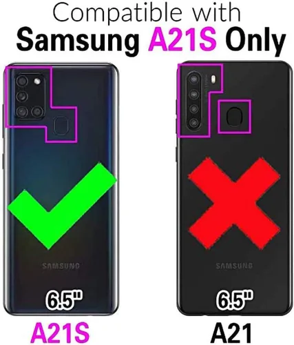 Miniatura 2 de Asuwish Funda de teléfono para Samsung Galaxy A21S con protector de pantalla de vidrio templado y tarjetero con soporte para tarjetero, accesorios