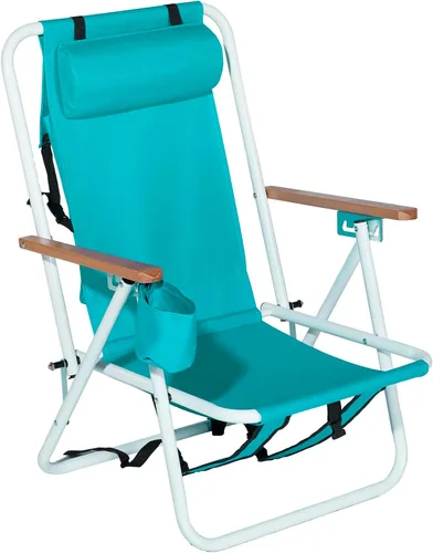 Miniatura 12 de Outvita Silla de playa plegable con reposacabezas ajustable de 4 ángulos de inclinación flexibles, con soporte para tazas, portátil, de alta Azul
