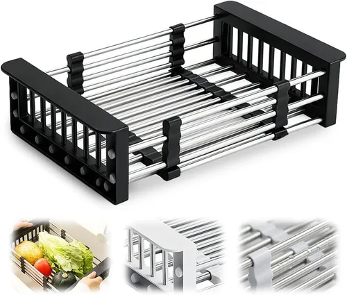 SUNKIM Extend - Cesta de drenaje para fregadero de cocina, 2026, nuevo fregadero de cocina retráctil, escurridor de platos ajustable con cesta de