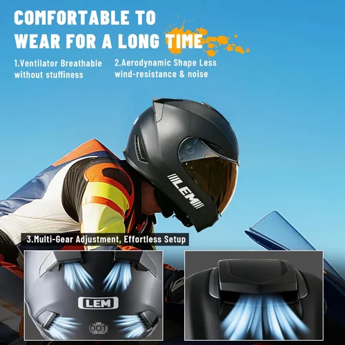 Miniatura 4 de LEM Cascos de motocicleta de cara completa, cascos para hombres, con certificado DOT, PINLOCK y DVS de doble visión, casco de motocicleta de calle