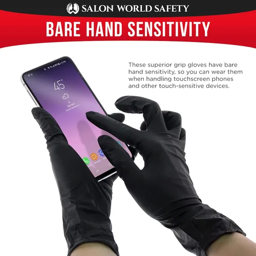 Miniatura 5 de Salon World Safety Guantes desechables de nitrilo negro, caja de 100 unidades, talla XL, 5.0 mil, sin látex, texturizados, aptos para alimentos