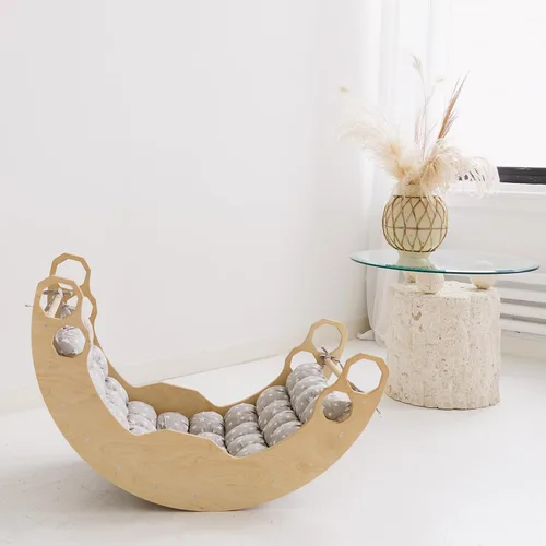 Miniatura 5 de WOOD&ROOM Montessori - Balancín de arco con cojín, escalador de arco de madera para niños pequeños, para interiores y niños, grande, gris, edades