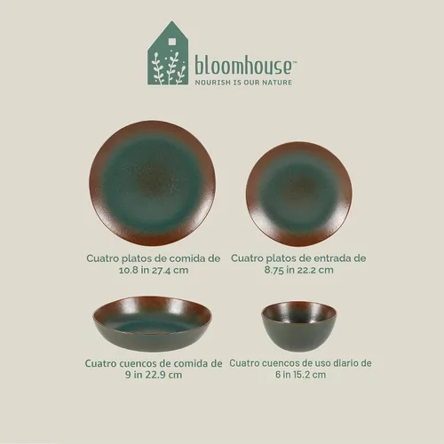 Miniatura 3 de Bloomhouse - Dos veces ganador de los Favoritos de Oprah - Juego de vajilla de cerámica de doble cuenco Palermo Sun con esmalte reactivo, platos