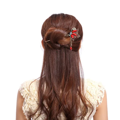 Miniatura 2 de YOY Moda larga decoración de pelo chino estilo tradicional mujeres niñas palo pelo horquilla hacer el pelo accesorio con mariposa, café