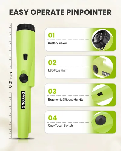 Miniatura 5 de Detector de metales de Dmtraer Pinpointer, impermeable profesional con batería de 9V High Sensitivity 360° Detection Handheld Pin Pointer Wand