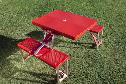 Miniatura 5 de Picnic TIME Coca-Cola - Mesa de picnic plegable con asientos, juego de mesa y banco de aluminio plegable con agujero para paraguas, mesa portátil