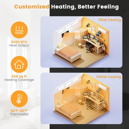 Miniatura 6 de Tangkula Chimenea eléctrica de 42 pulgadas empotrada en la pared, montada en la pared e independiente, calentador lineal de chimenea de 750 W/1500 W