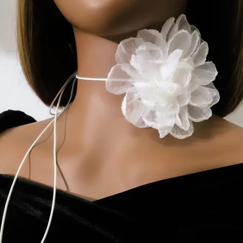 Miniatura 6 de Gargantilla negra con cordones de flores de camelia para mujeres y niñas