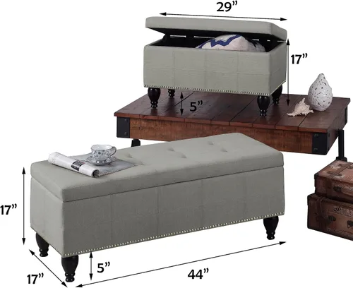 Miniatura 2 de Rosevera Berta - Parte superior tapizada de poliéster con cabeza de clavo rectangular para sala de estar, reposapiés, dormitorio, entrada, banco