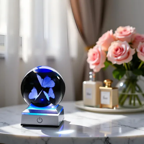 Miniatura 5 de Movdyka Figura de bola de cristal de mariposa 3D, regalos de mariposas de vidrio para mujeres, mamá, mejores amigas, luz nocturna, estatua