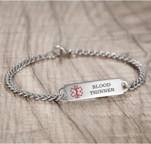 Miniatura 39 de Pulseras de identificación de alerta médica de 6.5 "-8.5" para mujeres, pulseras de emergencia médica de acero inoxidable, grabado gratuito