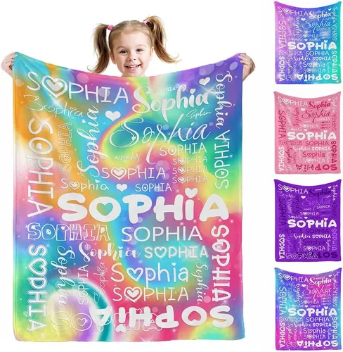 Miniatura 18 de Manta personalizada AOFUN con texto de nombre para adultos y niños, regalo para cumpleaños, boda, Día de San Valentín, 40x30 pulgadas, Estilo 1