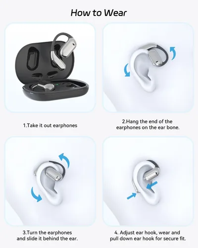 Miniatura 8 de SANOTO Auriculares de oreja abierta, auriculares Bluetooth con pantalla digital inteligente, auriculares abiertos con ganchos para los oídos, tiempo