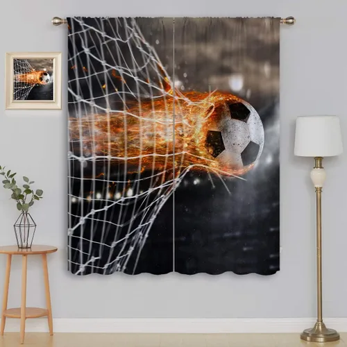 Miniatura 11 de Cortinas opacas de fútbol para niños y niñas, decoración de oscurecimiento de habitación, defensor en deslizamiento, intentos de detener una bola