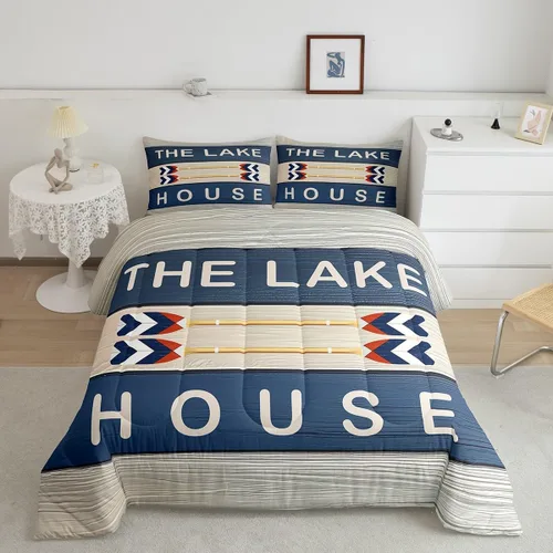 Miniatura 8 de jejeloiu Juego de edredón de lago para niños, tamaño individual, juego de ropa de cama relajante de paleta de lago para niños, decoración de casa