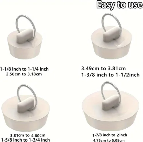Miniatura 2 de Juego de tapones de drenaje, 4 tamaños, tapones de goma para fregadero, tapón blanco con anillo para colgar para bañera, cocina y baño