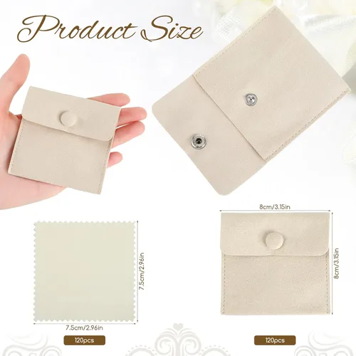 Miniatura 2 de Paquete de 120 bolsas de microfibra para joyas con paño de limpieza de 3.2 x 3.2 pulgadas, bolsa de embalaje de joyas con bolsas de botón a presión