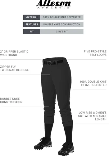 Miniatura 3 de Alleson Athletic Girls Belt Loop Fastpitch Pant Negro