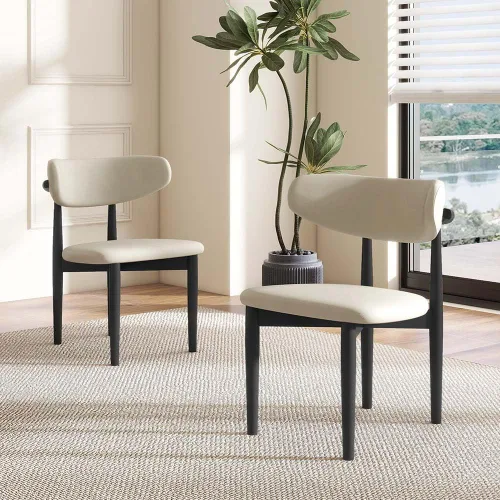 Miniatura 12 de POVISON Juego de 2 sillas de comedor modernas, sillas de comedor negras sin brazos con cojines de arpillera y madera de fresno de color nogal