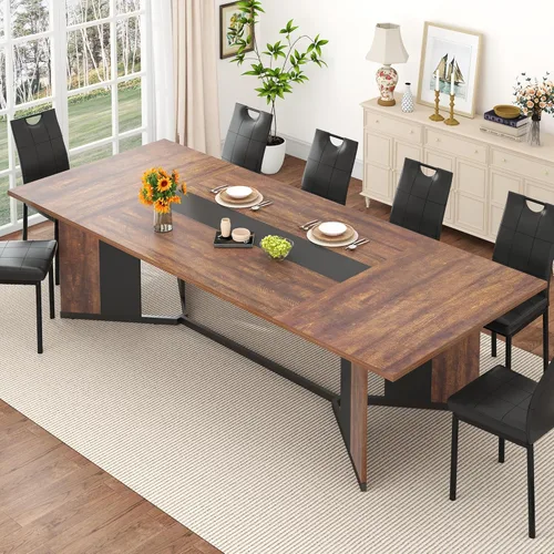 Miniatura 12 de chartustriable Mesa de comedor para 4 a 6 personas, mesa de cocina moderna grande de 71 pulgadas con diseño de camino de mesa integrado, mesa