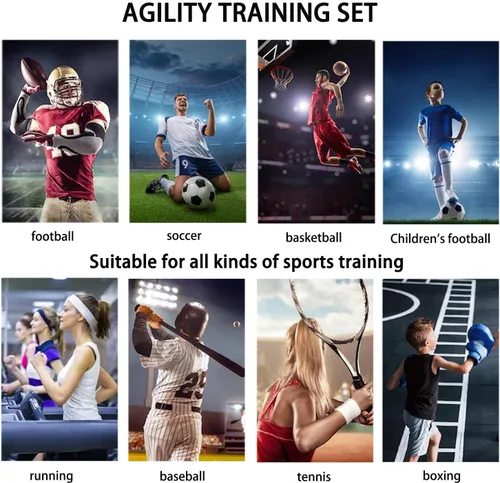 Miniatura 8 de Juego de entrenamiento de velocidad y agilidad, incluye 1 escalera de agilidad, 4 estacas de acero, 1 cinta para la cabeza deportiva, 1 cuerda