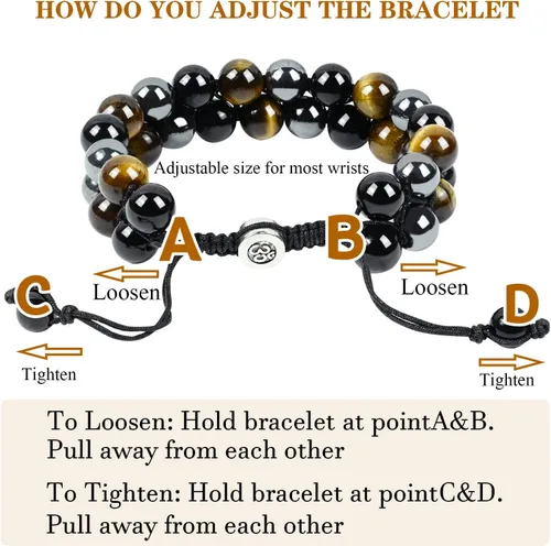 Miniatura 13 de Triple Protection Bracelet Natural Black Obsidian Tigers Eye Hematite Beads Crystal Bracelet Healing Bracelets for Men Women Bring Prosperity Luck