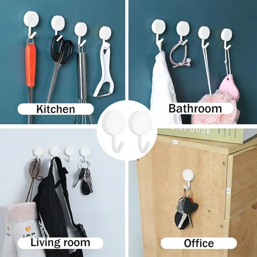 Miniatura 5 de MOROBOR Ganchos autoadhesivos, 20 ganchos de plástico resistentes para llaves de pared, soportes para calcetines para el hogar, cocina, baño, Blanco
