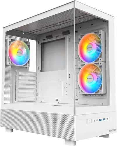 Miniatura 8 de MONTECH XR-B, chasis para PC de torre media ATX Gaming, ventiladores ARGB PWM de 3x120mm preinstalados, panel de vidrio templado de doble vista