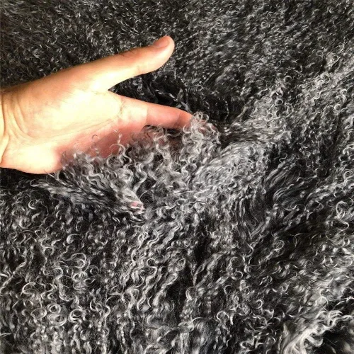 Miniatura 4 de Alfombra gris tibetana auténtica, piel de oveja de cordero mongol, funda de piel de oveja con decoración súper esponjosa como alfombra para Negro