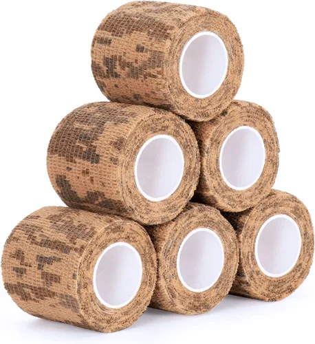Miniatura 9 de Cinta envolvente autoadhesiva de camuflaje para protección de 5 cm x 4,5 m. Cinta de camuflaje discreta de tela no tejida. Vendaje elástico