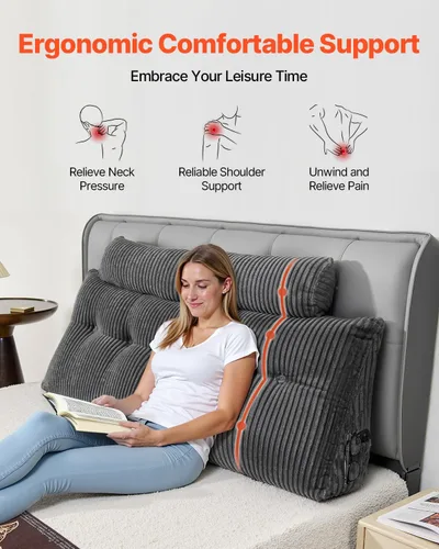 Miniatura 4 de VEVOR Almohada de cabecero, almohada de cabecera tamaño queen con forma de cuña con 2 bolsillos laterales y 2 reposacabezas, almohada de cuña