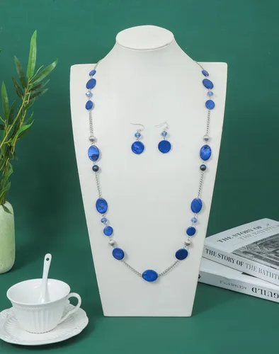 Miniatura 4 de Collares largos de cuentas para mujer, cadena de eslabones multicolor, juego de aretes, cuentas de piedra de concha, collar de moda, regalo