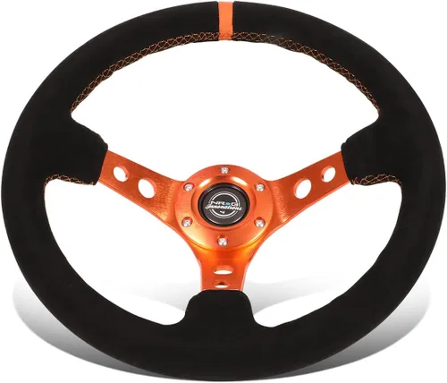 Miniatura 4 de NRG Innovations NRG-RST-006S-FHA – Volante reforzado deportivo de 350 mm (3 pulgadas de profundidad), volante de ante negro con marca central fucsia