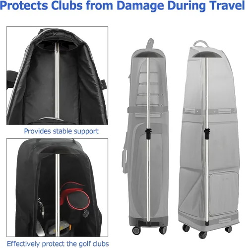 Miniatura 7 de Soporte para bolsa de viaje de golf, 33 a 60 pulgadas, varilla de soporte telescópica ajustable para aerolíneas rígidas, brazo rígido, protector