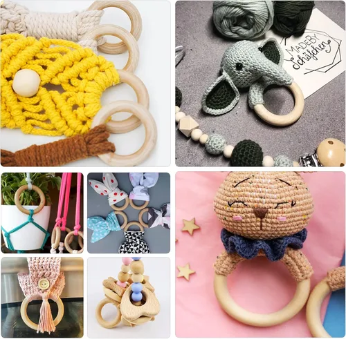 Miniatura 7 de Uenhoy 30 anillos de madera natural de 1.969 in/2 pulgadas, anillos de madera sin terminar para manualidades, anillos de macramé, fabricación
