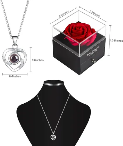Miniatura 3 de Forever Rose with I Love You Heart Necklace 100 Languages Projection, Birthday Gifts for Women, Romantic Valentine Gifts for Girlfriend Wife Mom