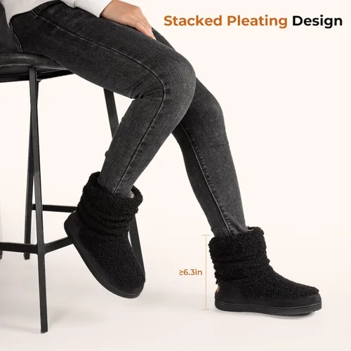 Miniatura 4 de HomeTop Pantuflas para botas de mujer con espuma viscoelástica cálida, para interiores y exteriores, con suela de goma
