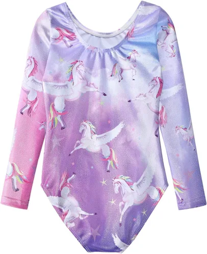 Miniatura 128 de HOZIY - Leotardos de manga larga para niñas, de gimnasia, para niños pequeños, trajes florales de unicornio, galaxia, arco iris, patrón de rayas