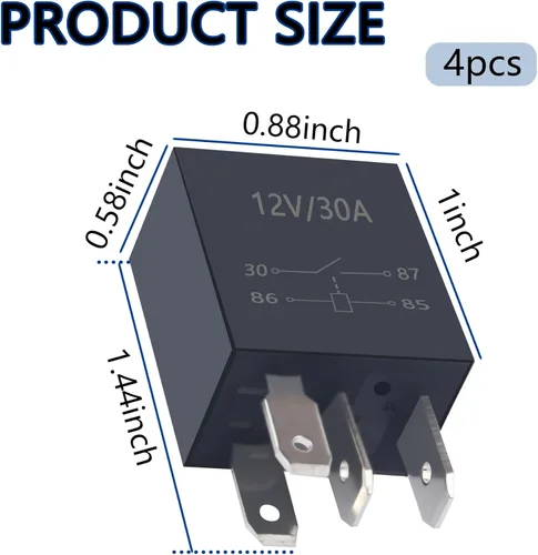 Miniatura 2 de 4 piezas de relé de 4 pines 30A 12V para automóvil - Relé de arranque de servicio pesado multiuso - Accesorios automotrices universales con diseño 4